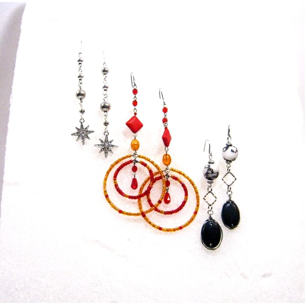 Set of Handcrafted Earrings Crystal drops Red Gold Hoops Krobo Beaded Drops